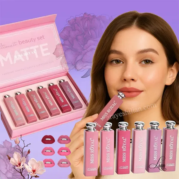 رژلب جامد طرح دیور برند میس رویال بسته 6 عددی